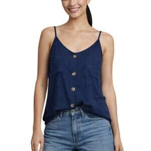 Market & Spruce V-Neck Button Front Sleeveless Top Blue Rayon Women XL NWT